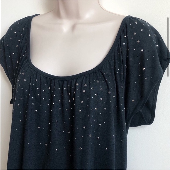 GAP scoop neck embellished short cap sleeve pullover blouse top black silver - Picture 3 of 8